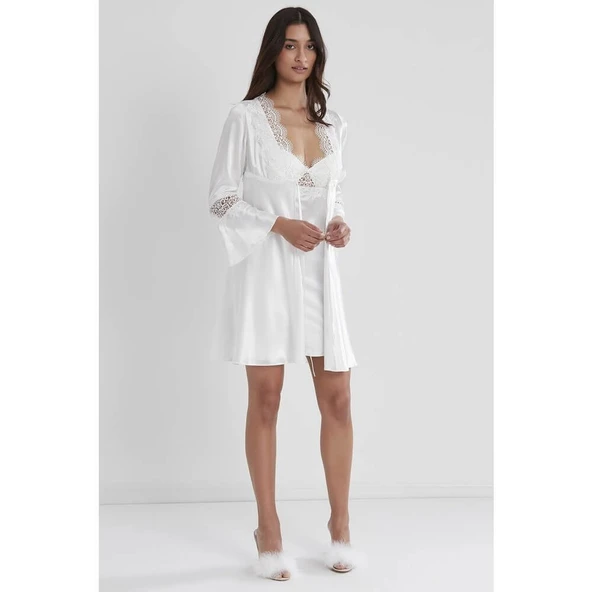 Pierre Cardin 6'lı Kaplı Gecelik Sabahlık Set 6325 Ekru Renk