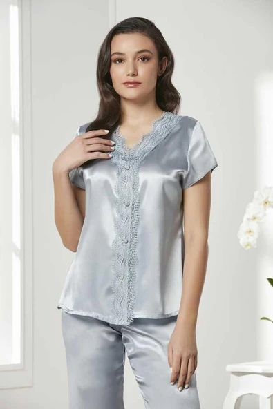 Pierre Cardin 6'lı Saten Gecelik Sabahlık Çeyiz Seti 6010 Mist - 7