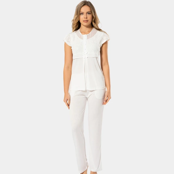 Dantelli Pijama Takımı 3199/Krem - 2