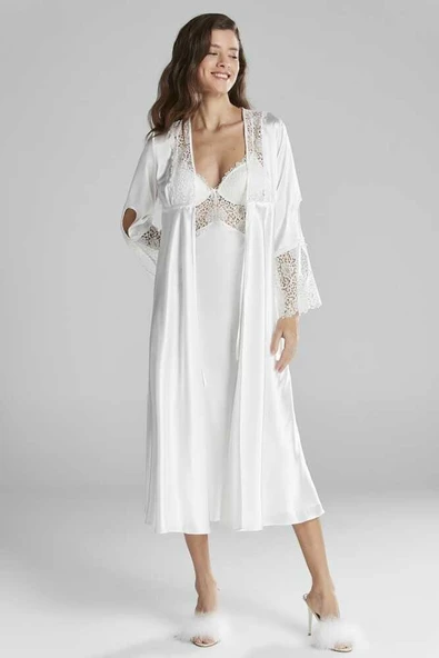 Pierre Cardin Ekru 6'lı Full Güpür Gecelik Sabahlık TK 6620