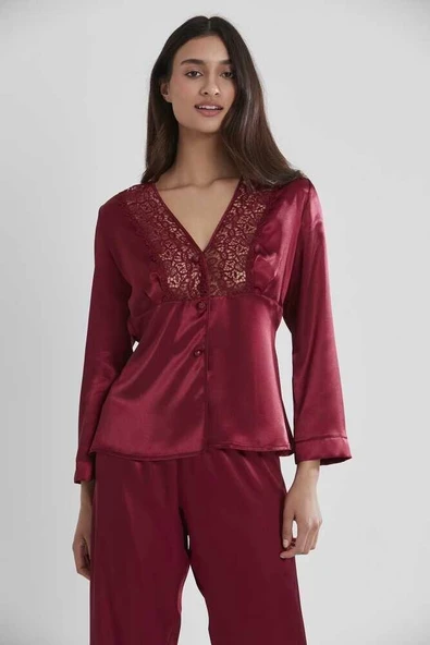 Pierre Cardin 6'lı Saten Gecelik Sabahlık Çeyiz Seti 6955 Bordo - 10