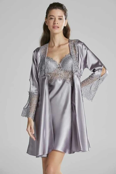 Pierre Cardin 6'lı Kaplı Midi Gecelik Sabahlık Set 6625 Royal