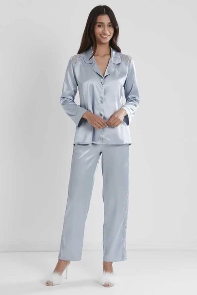 Pierre Cardin Mist Kadın Sırtı Dantel Saten Pijama Takımı 1438