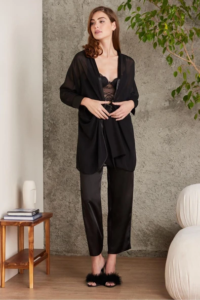 Pierre Cardin 7025 Kadın Siyah 4'lü Saten Gelin Çeyiz Seti - 2