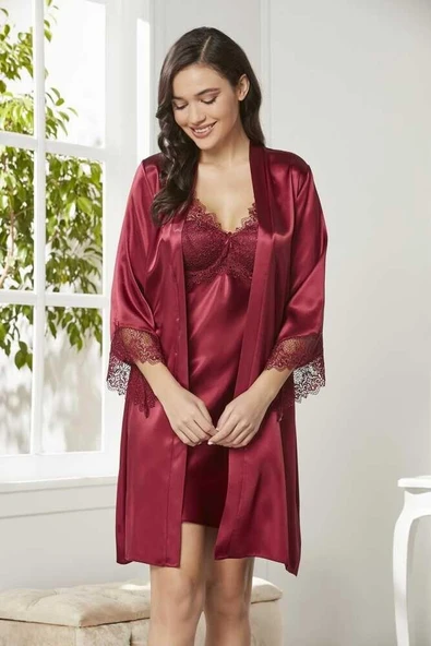 Pierre Cardin 6'lı Bordo Kısa Gecelik Sabahlık Çeyiz Set 6040 - 6