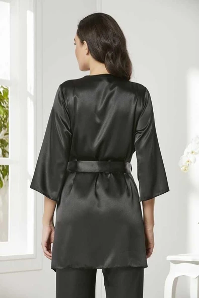 Pierre Cardin Siyah Saten 3'lü Pijama Takım 2075 - 3