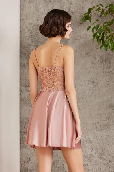 Pierre Cardin Saten Gecelik Sabahlık Pijama Şort 6'lı Gelin Çeyiz Seti brandy 6005 - 4