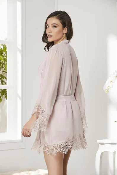 Pierre Cardin 4lü Gecelik Sabahlık Şort Çeyiz Set 7005 Pudra - 5