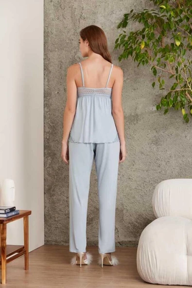 Pierre Cardin 2820 Kadın Mist Dantelli Penye 3'lü Sabahlıklı Pijama Takım - 3