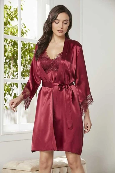 Pierre Cardin 6'lı Bordo Kısa Gecelik Sabahlık Çeyiz Set 6040