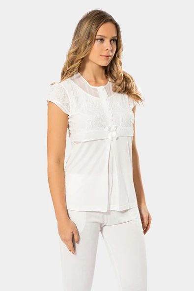 Dantelli Pijama Takımı 3199/Krem - 5