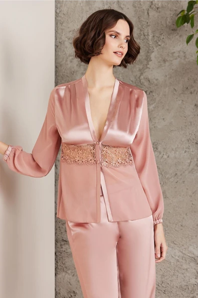 Pierre Cardin Saten Gecelik Sabahlık Pijama Şort 6'lı Gelin Çeyiz Seti brandy 6005 - 5