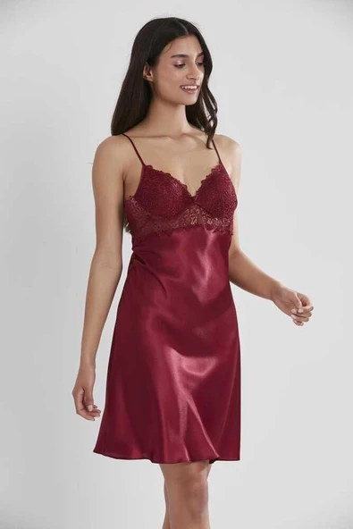 Pierre Cardin 6'lı Saten Gecelik Sabahlık Çeyiz Seti 6955 Bordo - 6