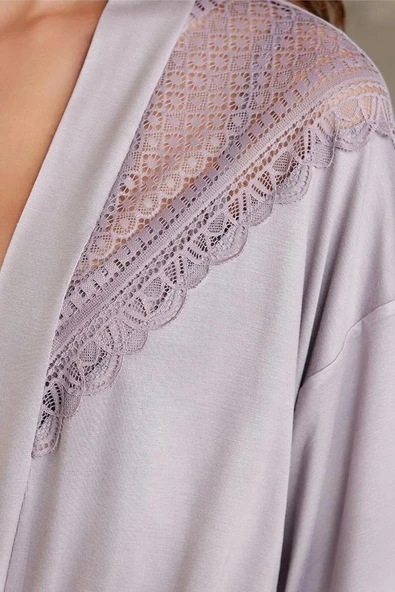 Pierre Cardin 2820 Kadın Royal Dantelli Penye 3'lü Sabahlıklı Pijama Takım - 6
