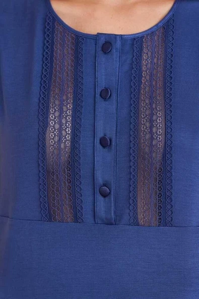 Pierre Cardin 2800 Kadın Lacivert Dantelli Penye 3'lü Sabahlıklı Pijama Takım - 2