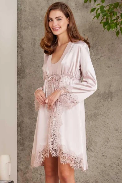 Pierre Cardin Kadın 4'lü Pudra Saten Takım Gelin Çeyiz Seti 7045 - 2