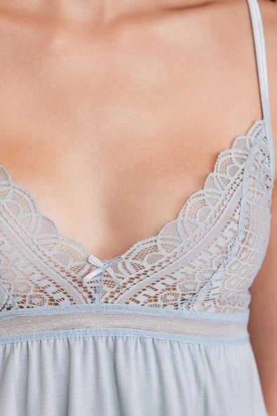 Pierre Cardin 2820 Kadın Mist Dantelli Penye 3'lü Sabahlıklı Pijama Takım - 2