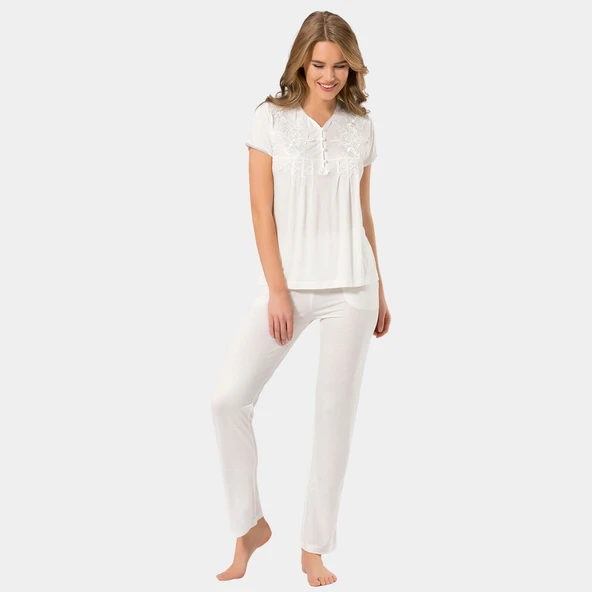 Kısa Kollu Pijama 3236/Krem
