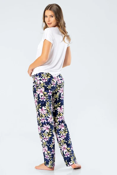 Türen Kadın Dokuma Çiçekli Kısa Kollu Pijama Takım 3336 - 6