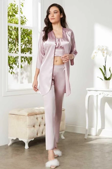 Pierre Cardin Rose Saten 3'lü Pijama Takım 2075