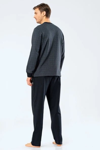 Cacharel Erkek Jakarlı Noktalı Patlı Pijama Takım 2197/Füme - 6