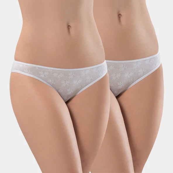Türen Kadın Jakarlı 2'li Pamuklu Bikini Külot 256/Beyaz