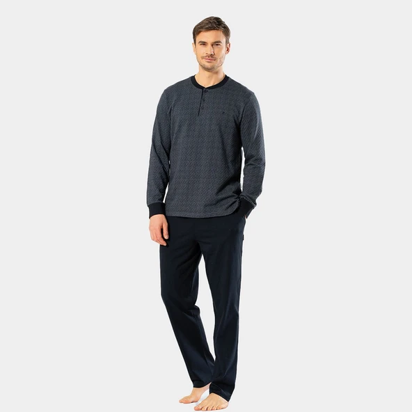 Cacharel Erkek Jakarlı Noktalı Patlı Pijama Takım 2197/Füme - 3