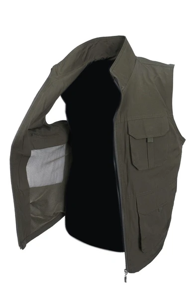 Yazlık Kumaş Yelek Haki Renk Dört Cepli  Spor Model - Resim 2