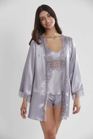 Pierre Cardin Saten Royal 3lü Kimono Şort Takımı 2490 - 3