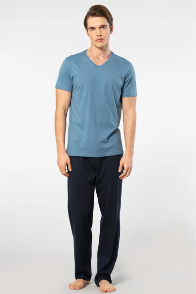 Cacharel Erkek 2192/İndigo Kısa Kollu Modal Pijama Takımı - 4