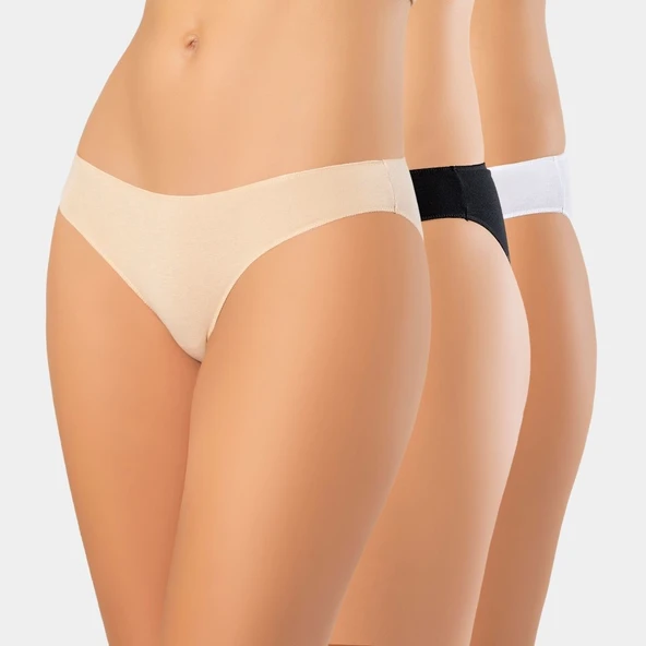 Türen Kadın Likralı Dikişsiz 3'lü Pamuklu Bikini Külot 924/Beyaz-Siyah-Ten