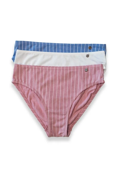 KOM Stripe 3'lü Kadın Bikini Külot