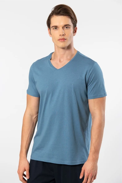 Cacharel Erkek 2192/İndigo Kısa Kollu Modal Pijama Takımı - 3