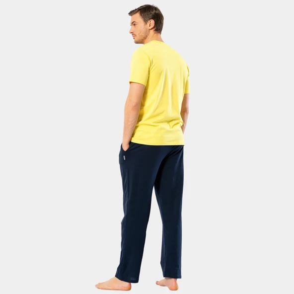 Türen Erkek Baskılı V Yaka Pantolon Pijama Takım 4135/Sarı - 7