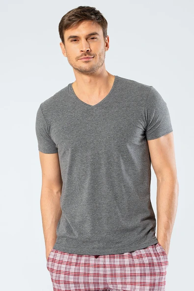 Cacharel Erkek V Yaka Likralı T-shirt 1332/Antrasit - 3