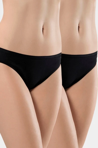 Türen Kadın Biyeli Dikişsiz 2'li Pamuklu Bikini Külot 270/Siyah
