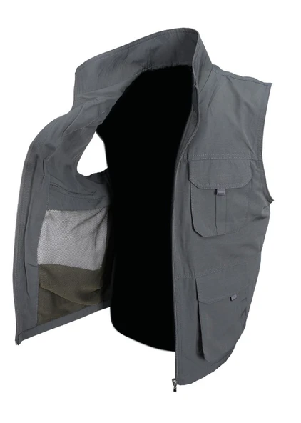 Yazlık Kumaş Yelek Gri Renk Dört Cepli Spor Model - 2