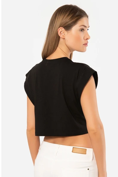 Türen Kadın Vatka Görünümlü Crop T-shirt 3402/Siyah - 3