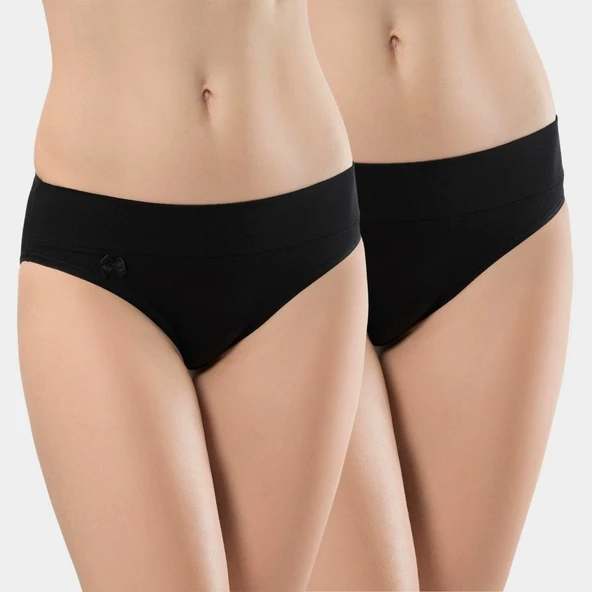 Türen Kadın Beli Lastikli Likralı 2'li Pamuklu Bikini Külot 955/Siyah