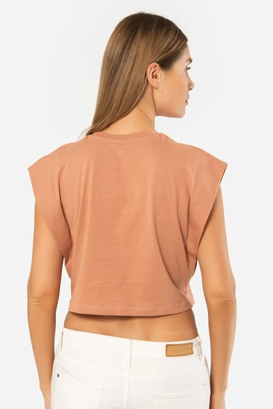 Türen Kadın Vatka Görünümlü Crop T-shirt 3402/Somon - 3