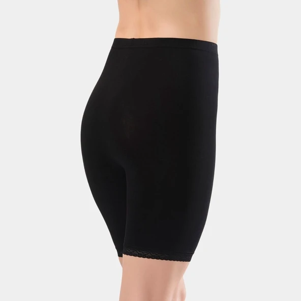 Türen Kadın Dantelli Pamuklu Likralı Kısa Tayt 285/Siyah - Resim 3