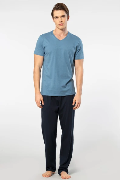 Cacharel Erkek 2192/İndigo Kısa Kollu Modal Pijama Takımı