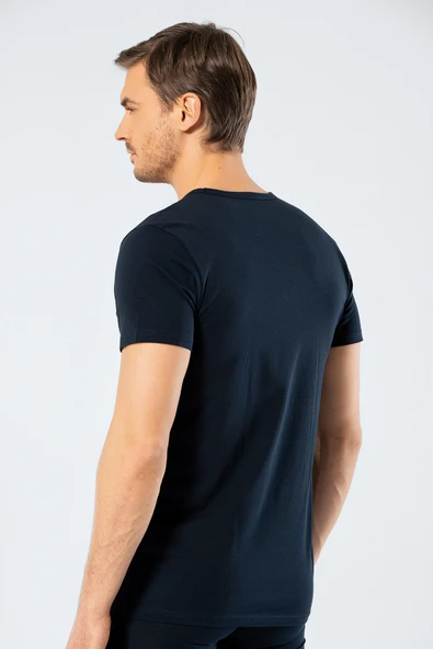 Cacharel Erkek Derin V Yaka Likralı T-shirt 1306/Lacivert - 3
