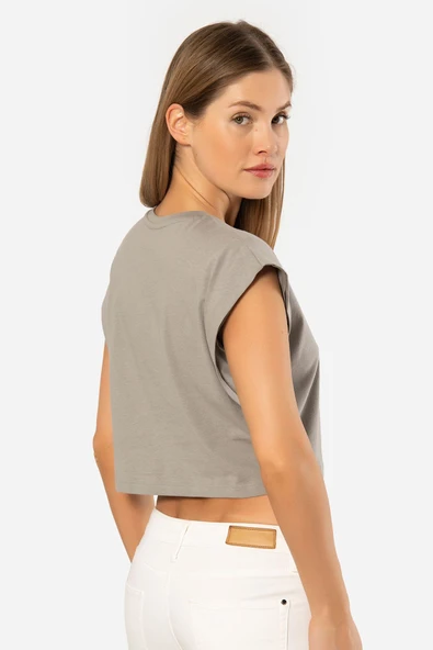Türen Kadın Vatka Görünümlü Crop T-shirt 3402/Gri - 3