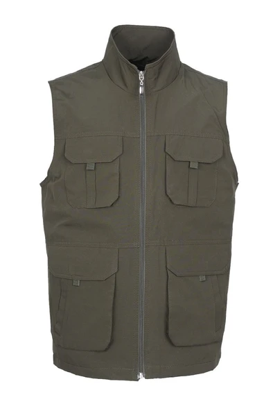 Yazlık Kumaş Yelek Haki Renk Dört Cepli  Spor Model - Resim 4