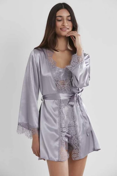 Pierre Cardin Saten Royal 3lü Kimono Şort Takımı 2490