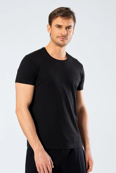 Cacharel Erkek Bisiklet Yaka T-Shirt 2169/Siyah - 3