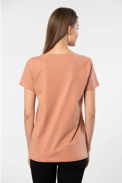 Wtshirt Milano Kısa Kol Derin V Yaka Kadın T-shirt Somon - 3