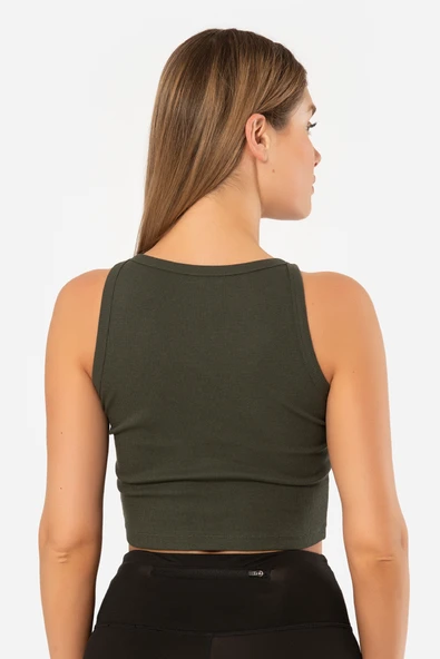 Türen Kadın Fitilli Crop T-shirt 3404/Haki - 3