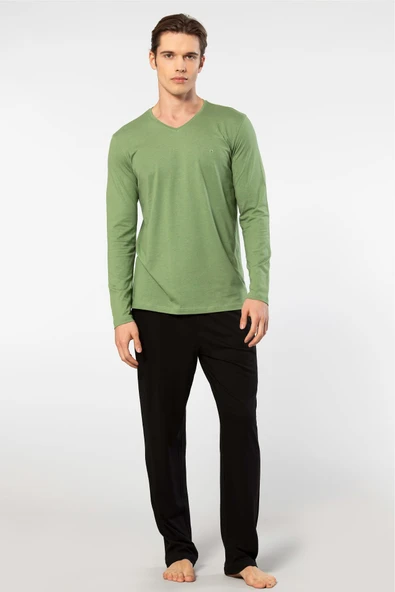 Cacharel Erkek Uzun Kollu Modal Pijama Takım 2237/Yeşil - 2